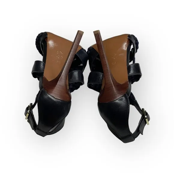 Tory Burch ✤ Fleur Nautical Rope Strappy Platform Stiletto Heel Sandals ✤ Navy 9