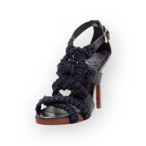 Tory Burch ✤ Fleur Nautical Rope Strappy Platform Stiletto Heel Sandals ✤ Navy 9