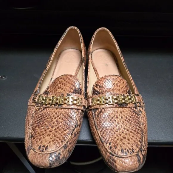 Tory Burch Gemini Link Snake Embossed Loafers