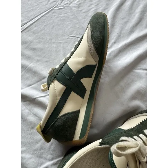 Tory Burch HANK Ivory Militare White &amp; Green Leather Sneakers Shoes Size 8.5
