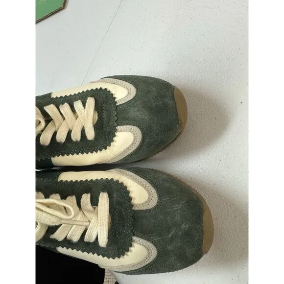 Tory Burch HANK Ivory Militare White &amp; Green Leather Sneakers Shoes Size 8.5