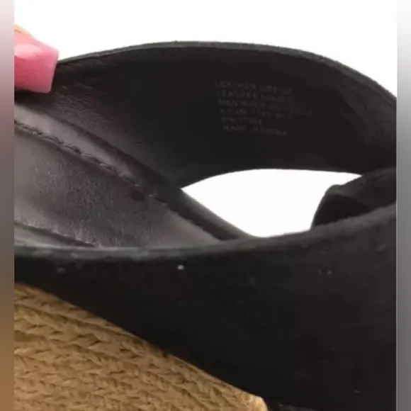 Tory Burch Kristen Black Suede Slip On Wedge Espadrilles Heels Size 9.5 MINT
