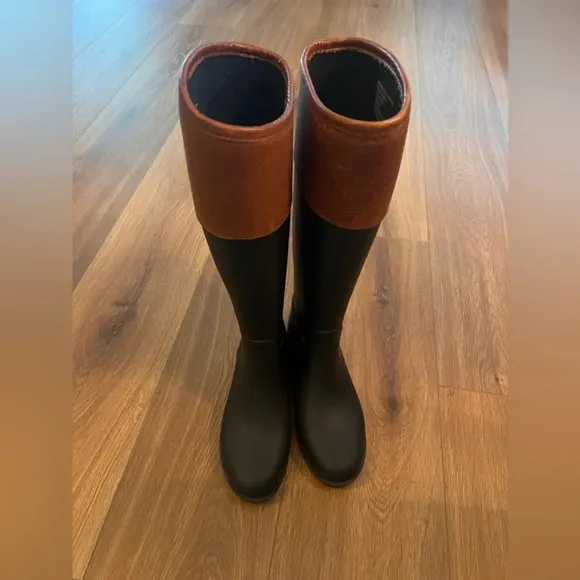 Tory Burch Leather Embellished Diana Rain Boots Size 6 Equestrian Style