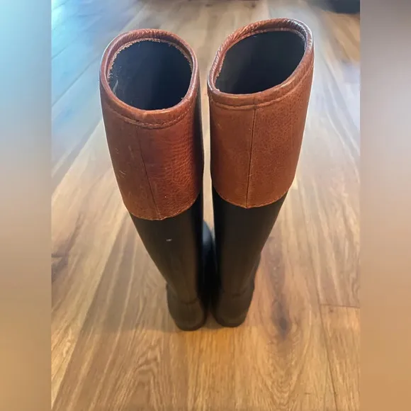 Tory Burch Leather Embellished Diana Rain Boots Size 6 Equestrian Style