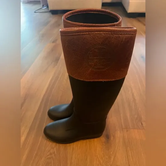 Tory Burch Leather Embellished Diana Rain Boots Size 6 Equestrian Style