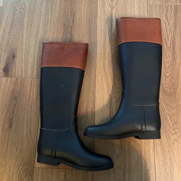 Tory Burch Leather Embellished Diana Rain Boots Size 6 Equestrian Style