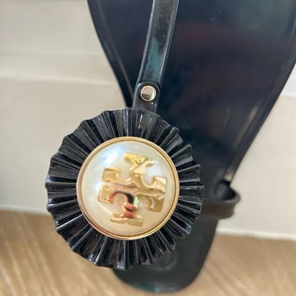 Tory Burch Melody Perfect Black Sandals- Size 8 with round pearl like disk