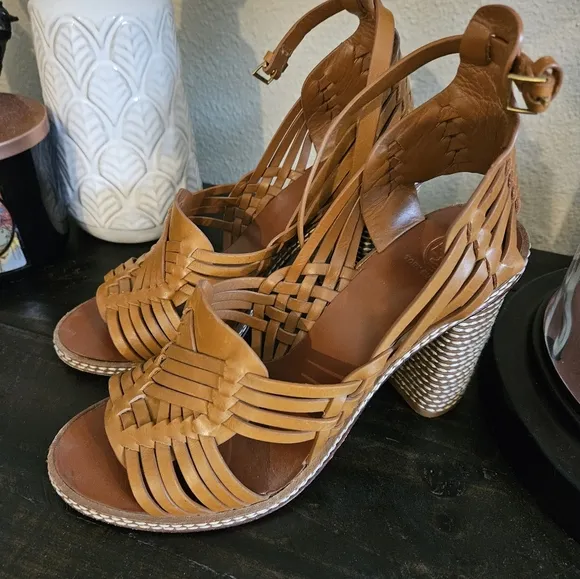 Tory Burch Pecha Leather Woven Sandals
