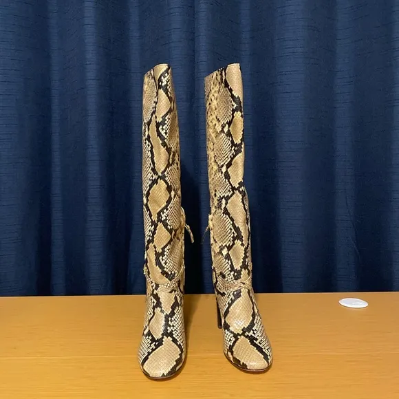 Tory Burch Pull-On Snake-Embossed Leather Knee-High Boot