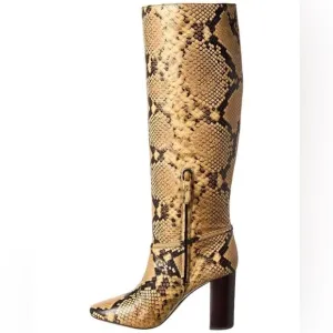 Tory Burch Pull-On Snake-Embossed Leather Knee-High Boot