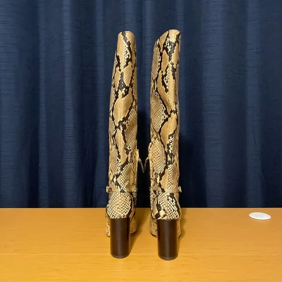 Tory Burch Pull-On Snake-Embossed Leather Knee-High Boot