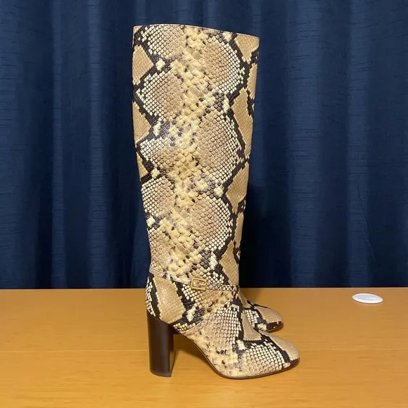 Tory Burch Pull-On Snake-Embossed Leather Knee-High Boot