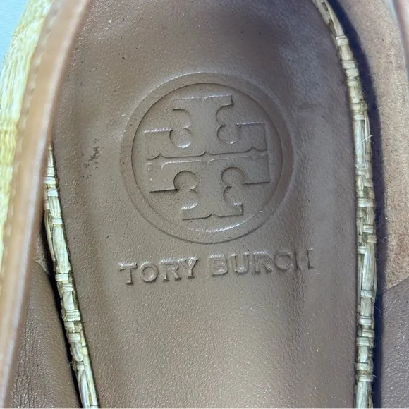 Tory Burch Reve Raffia Straw Flats Medallion Casual Shoes Natural Tan Size 10