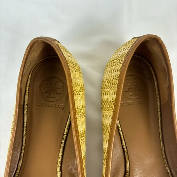 Tory Burch Reve Raffia Straw Flats Medallion Casual Shoes Natural Tan Size 10