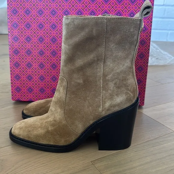 Tory Burch Tan and Black Heeled Boots