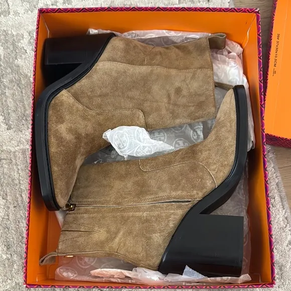 Tory Burch Tan and Black Heeled Boots