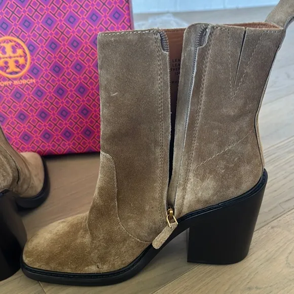 Tory Burch Tan and Black Heeled Boots