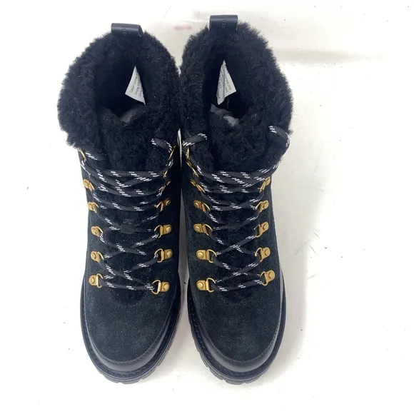 Tory Burch Thea Suede and Shearling Black Women's Boots.  Size 7M.  Lug Sole.