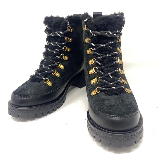 Tory Burch Thea Suede and Shearling Black Women's Boots.  Size 7M.  Lug Sole.