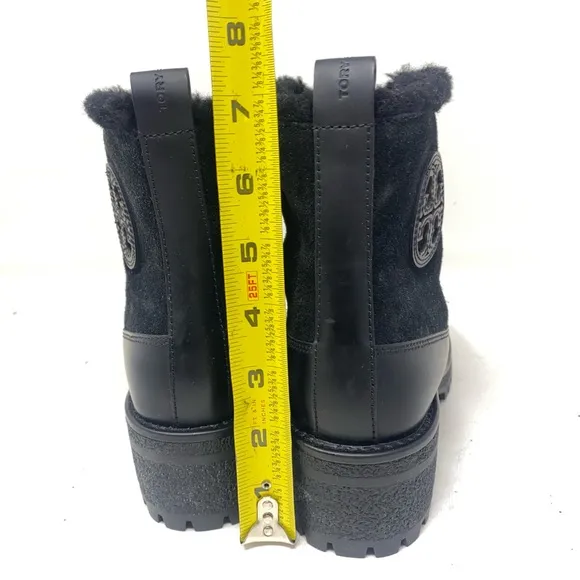 Tory Burch Thea Suede and Shearling Black Women's Boots.  Size 7M.  Lug Sole.