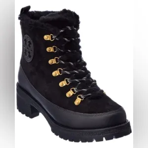 Tory Burch Thea Suede and Shearling Black Women's Boots.  Size 7M.  Lug Sole.