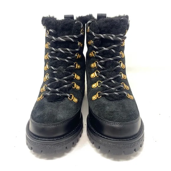 Tory Burch Thea Suede and Shearling Black Women's Boots.  Size 7M.  Lug Sole.