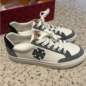 Tory Burch White and Gray Athletic Sneakers with Classic Design