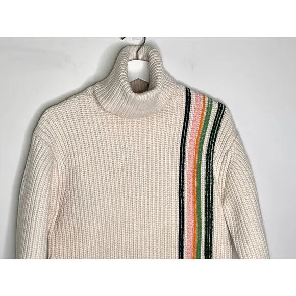 Tory Sport Merino Wool Long Sleeve Turtleneck Tunic Sweater Beige Women's Size S