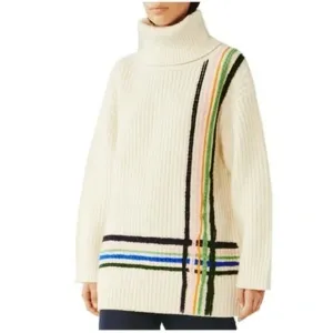 Tory Sport Merino Wool Long Sleeve Turtleneck Tunic Sweater Beige Women's Size S
