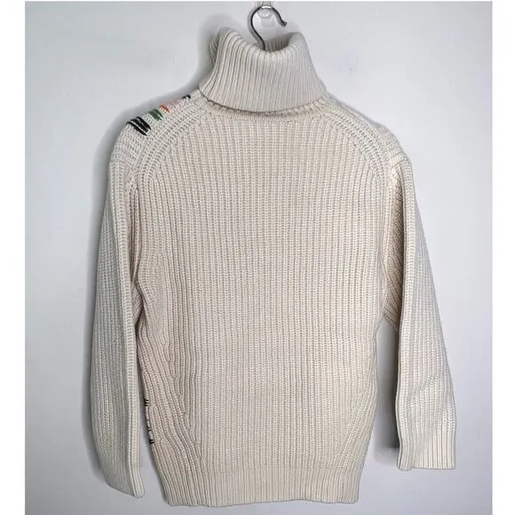 Tory Sport Merino Wool Long Sleeve Turtleneck Tunic Sweater Beige Women's Size S