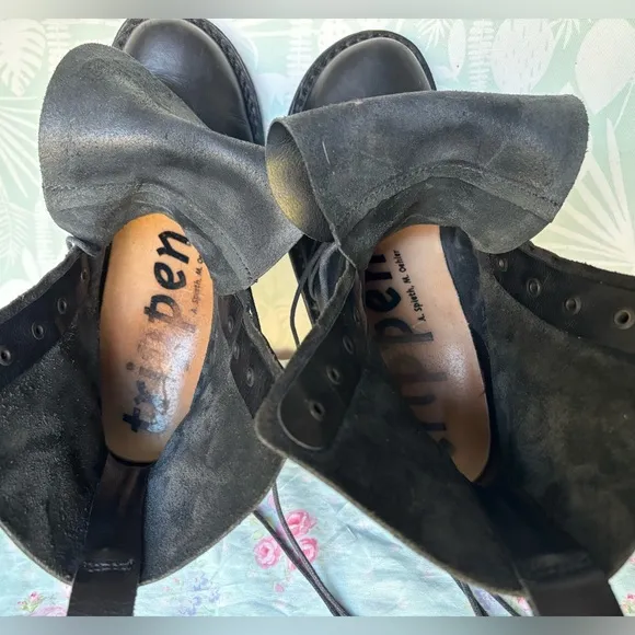 Trippen Lady F Leather Wedge Lace Up boots in Black color EU Size 39 = US 8