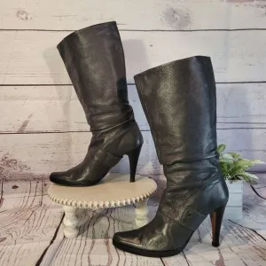 True Religion Women's Charcoal Gray Below The Knee Design &amp; Stiletto Heel Boots