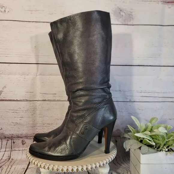 True Religion Women's Charcoal Gray Below The Knee Design &amp; Stiletto Heel Boots