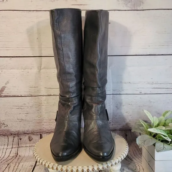 True Religion Women's Charcoal Gray Below The Knee Design &amp; Stiletto Heel Boots