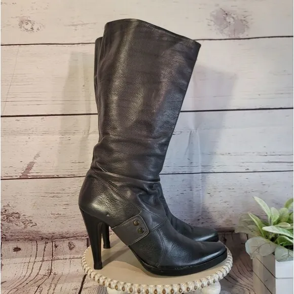 True Religion Women's Charcoal Gray Below The Knee Design &amp; Stiletto Heel Boots