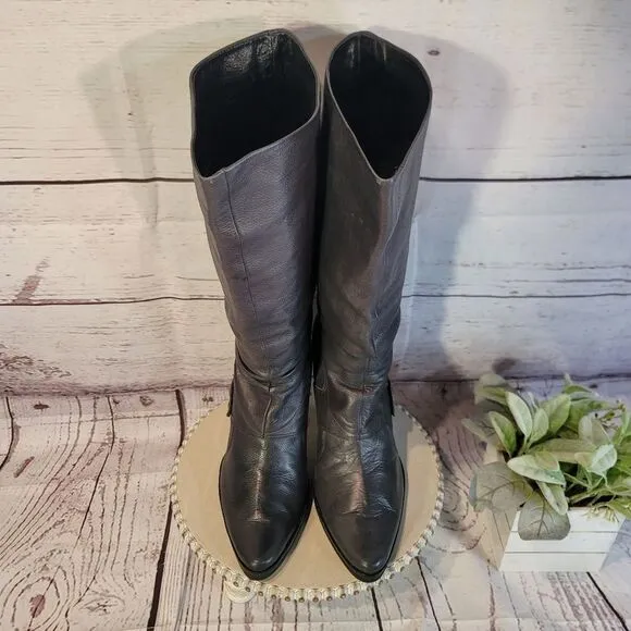 True Religion Women's Charcoal Gray Below The Knee Design &amp; Stiletto Heel Boots
