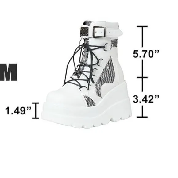 Tscoyuki Platform White &amp; Black Ankle Boots for Women Chunky High Heel Booties G