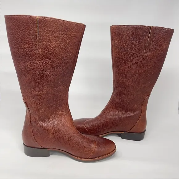 TSUBO Brown Pebbled Leather Designer Riding Boots, Women's Size 7