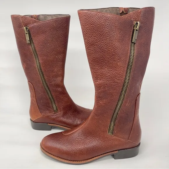 TSUBO Brown Pebbled Leather Designer Riding Boots, Women's Size 7