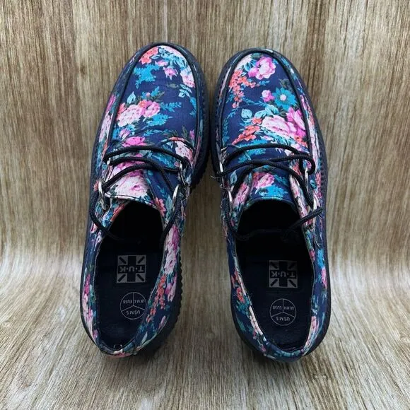 TUK Floral Platform‎ Creepers Women's Size 7 Platform Punk Rock Goth Shoes Doll