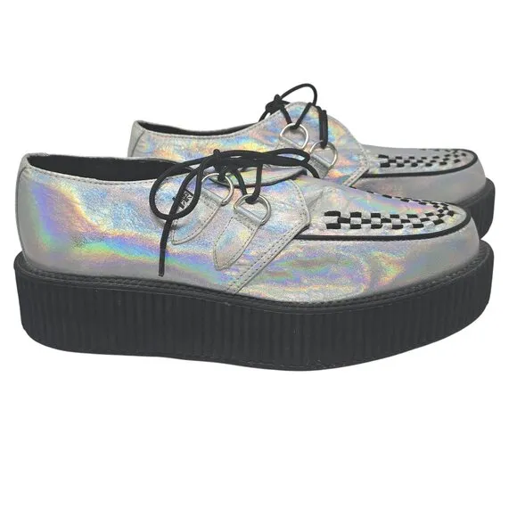 TUK Silver Holographic Creepers Shoes USM10 UKM9 EU43