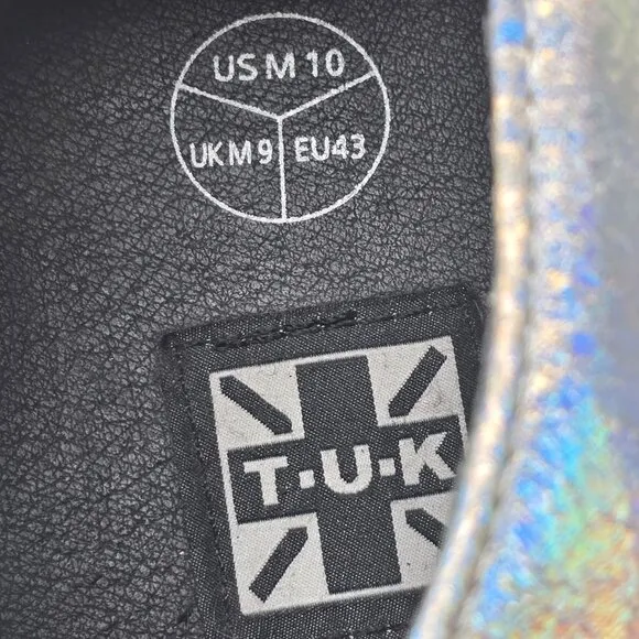 TUK Silver Holographic Creepers Shoes USM10 UKM9 EU43
