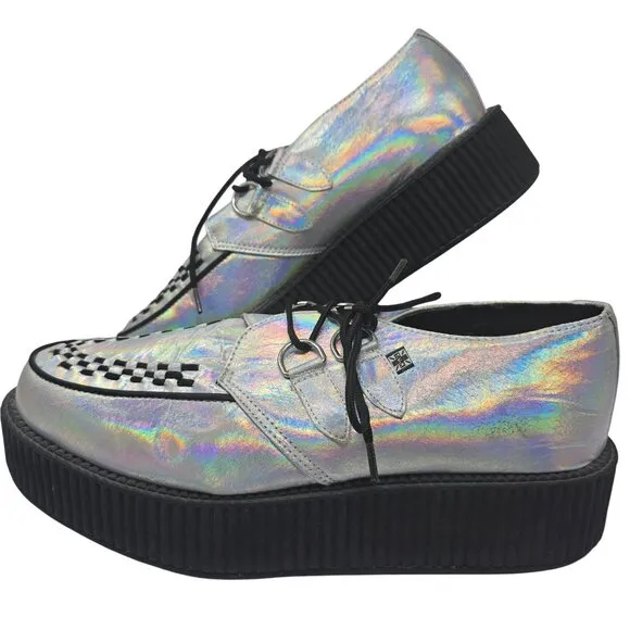 TUK Silver Holographic Creepers Shoes USM10 UKM9 EU43