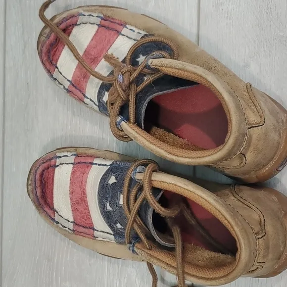Twisted X Kids Boys Moc Hi Top American Flag Driving Shoes sz 12