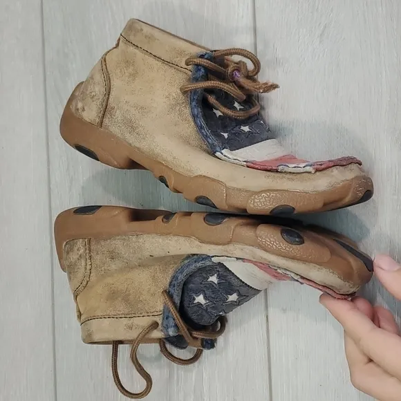 Twisted X Kids Boys Moc Hi Top American Flag Driving Shoes sz 12