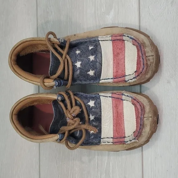 Twisted X Kids Boys Moc Hi Top American Flag Driving Shoes sz 12
