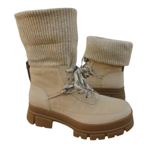 UGG ASHTON HIKER LACE UP MUSTARD SEED SUEDE WOMEN'S BOOTS SIZE 10