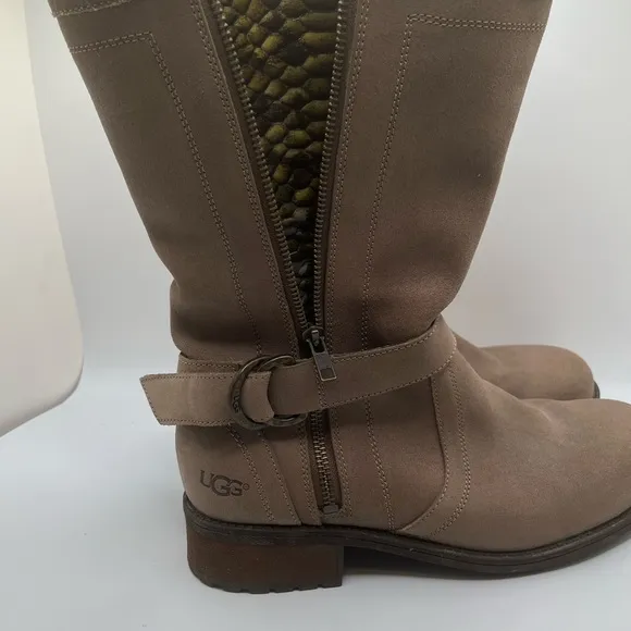UGG Australia Women's  Silva Suede Boot Moto Biker Zip Harness Size 10 Tan Boots