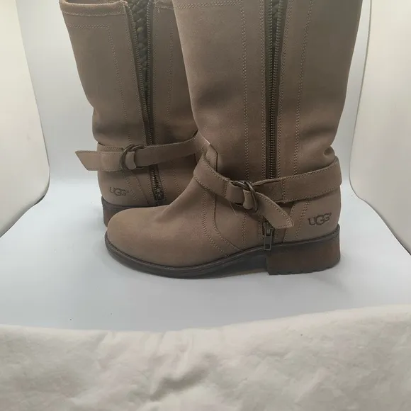 UGG Australia Women's  Silva Suede Boot Moto Biker Zip Harness Size 10 Tan Boots