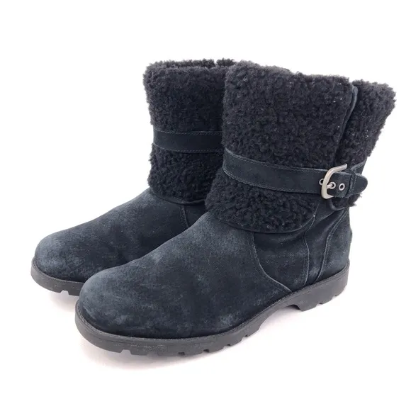 UGG Blayre III Black Leather Sheepskin Cuff Winter Boots